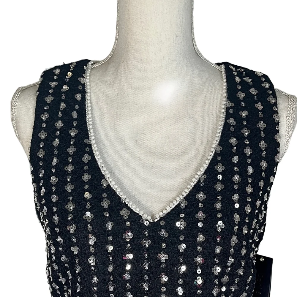 Seni & Cade Black Sequin V-Neck Mini Dress - Picture 5 of 7